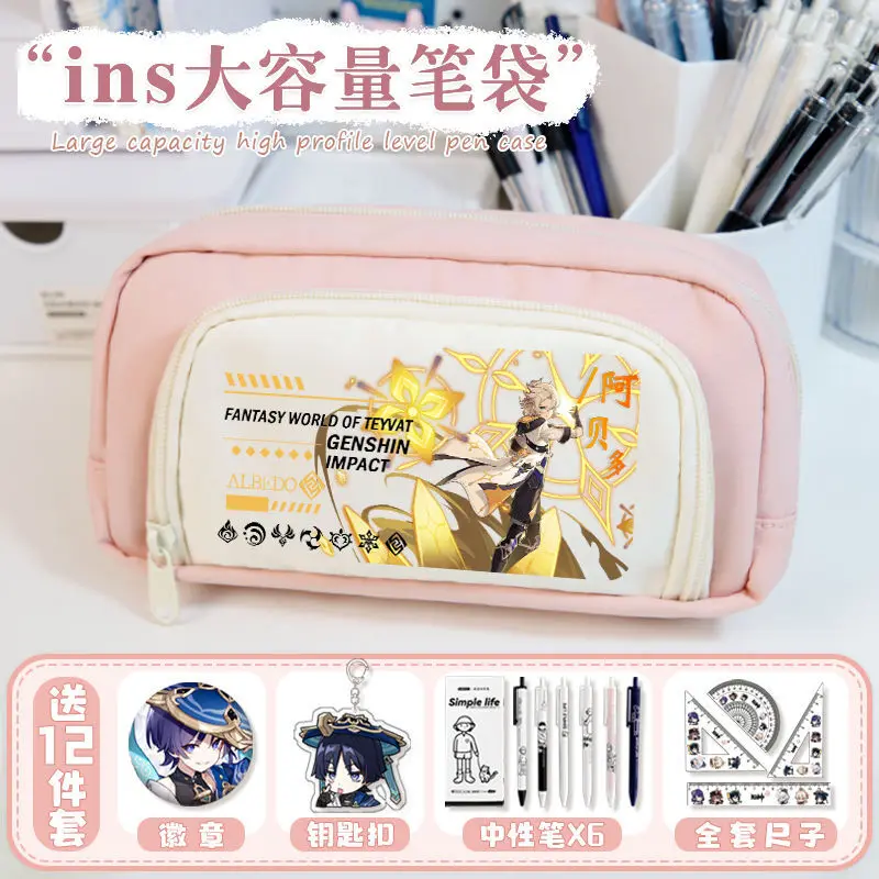 Genshin Impact Walnut Wendy Zhongli Junior High School Box Large Capacity Case Multi-Layer Stationery Men's Pencil Bag Anime
