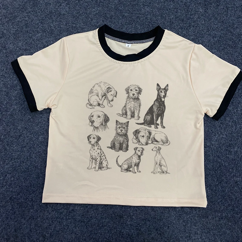 Donne Y2K Streetwear Hip-Hop Estetica Top Trendy Gotico Sexy Sottile T-shirt a maniche corte Harajuku Creativo Modello di cane Stampa Tee