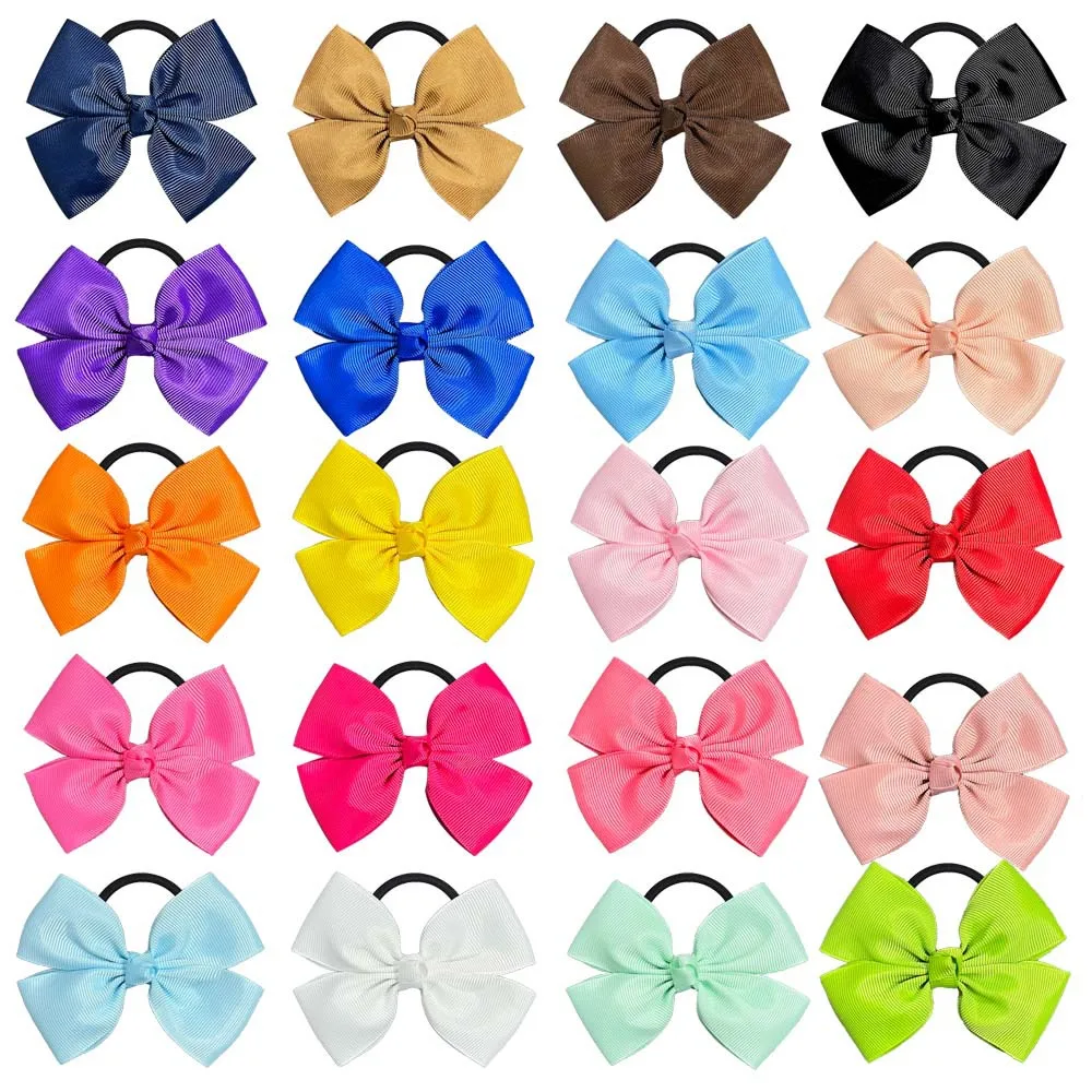 

20PCS Girls Hair Bow Elastic Ties 3.7'' Cheer Bows Grosgrain Ribbon Hair Rubber Bands Ponytail Holder Kids Hair Accessories