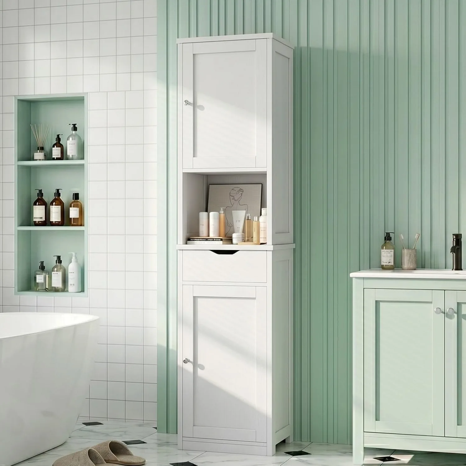 Tall Bathroom Storage Cabinet,Narrow Storage Unit for Small Spaces, Freestanding Modern Cabinet, Customized