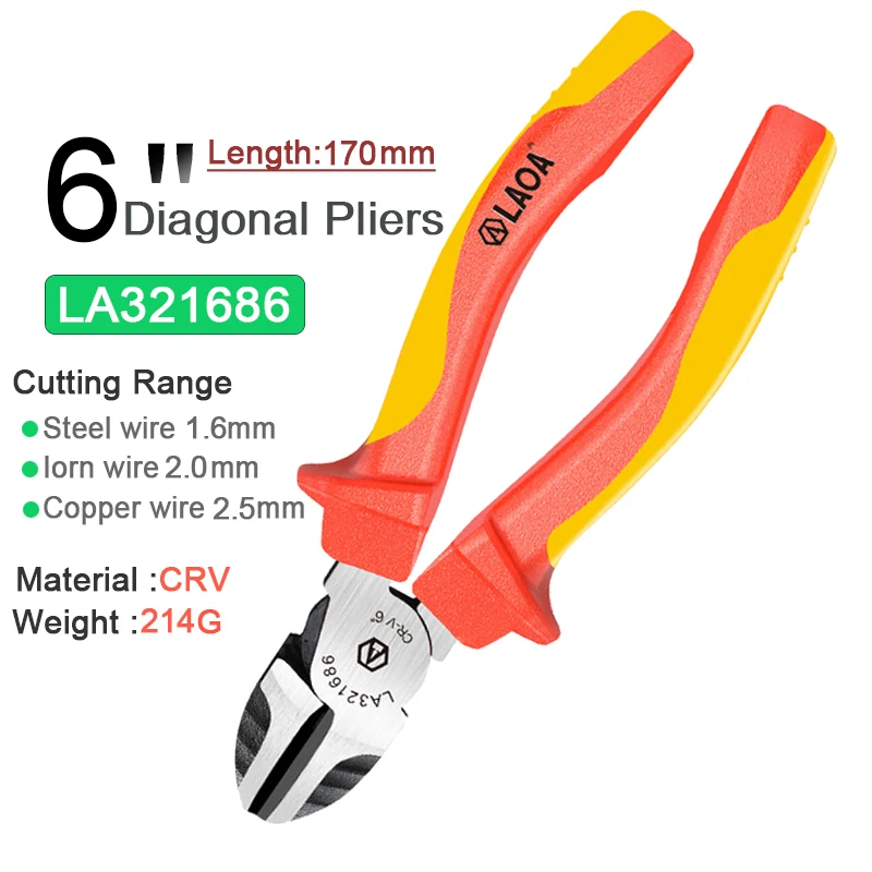 LAOA 1000V geïsoleerde draadkniptang Elektrische tang Tang VDE-kabelstrippers Besparing geïsoleerd met rubber gecoat handvat