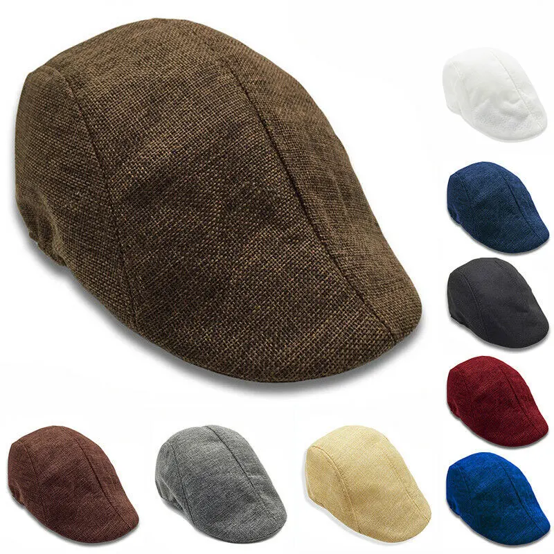 1PC Autumn Beret Cap Men Women Vintage Boy Cabbie Flat Linen Cap Outdoor Hats Berets Sun Hat Unisex Duckbill Caps Casquette