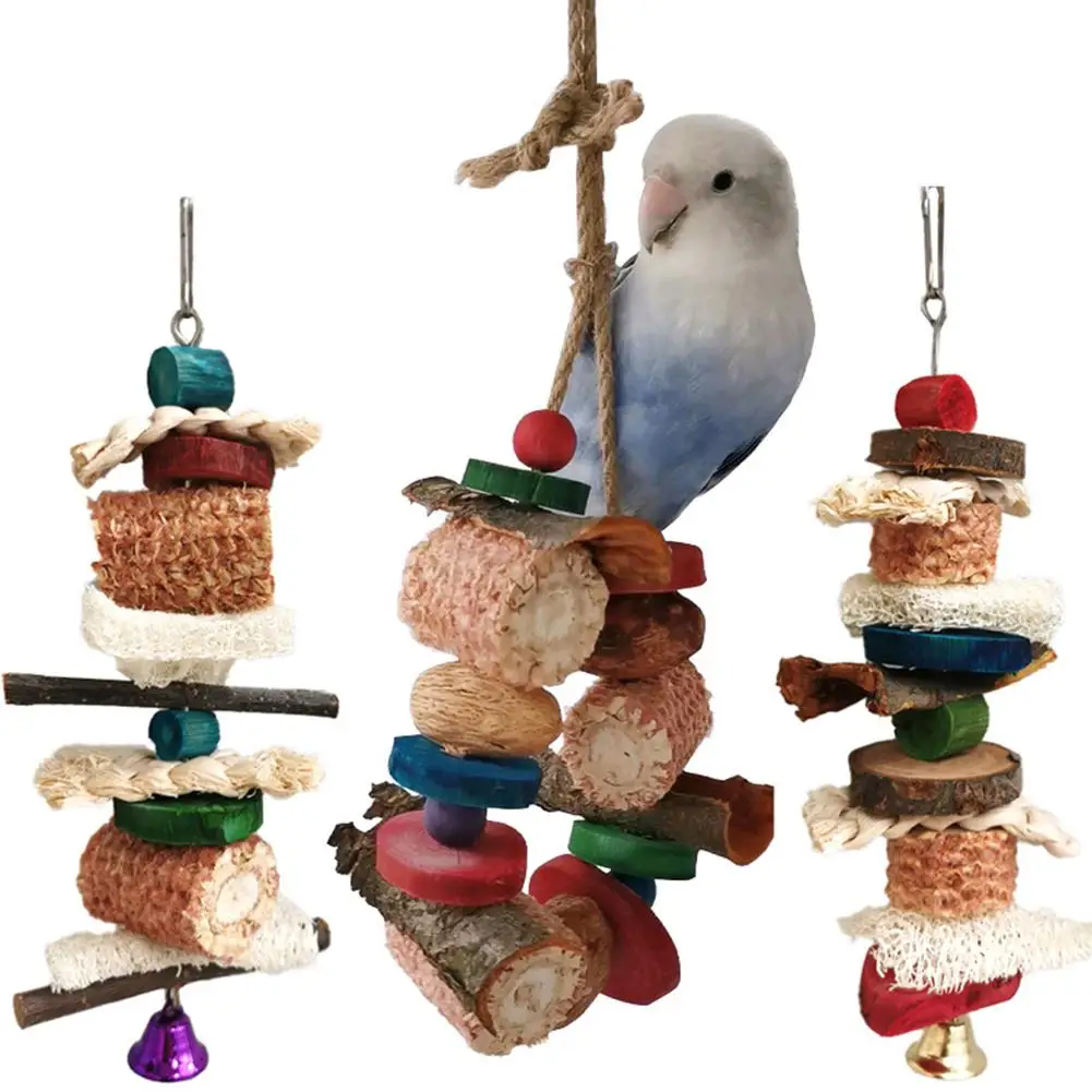 Birds Hanging Chew Toys Natural Corn Cob Loofah Set Cage Hanging Accessories For Large Medium Small Parrots Bird Bite Toys