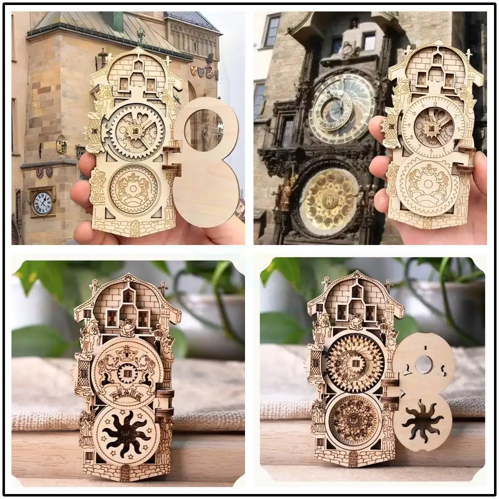 Refrigerator Magnets Prague Square Astronomical clock gear Wooden carving souvenirs Fridge Magnet Locker Cabinet Home ornament