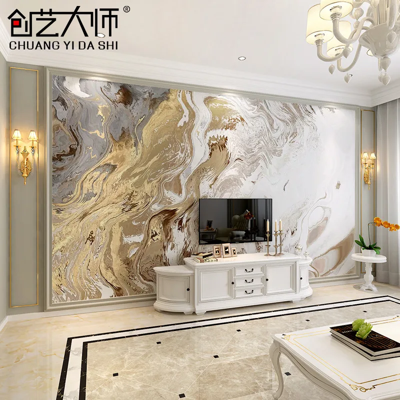 Customized products Customized products luxury bedroom wallpaper living room abstract artistic conception golden landscape art TV background mural