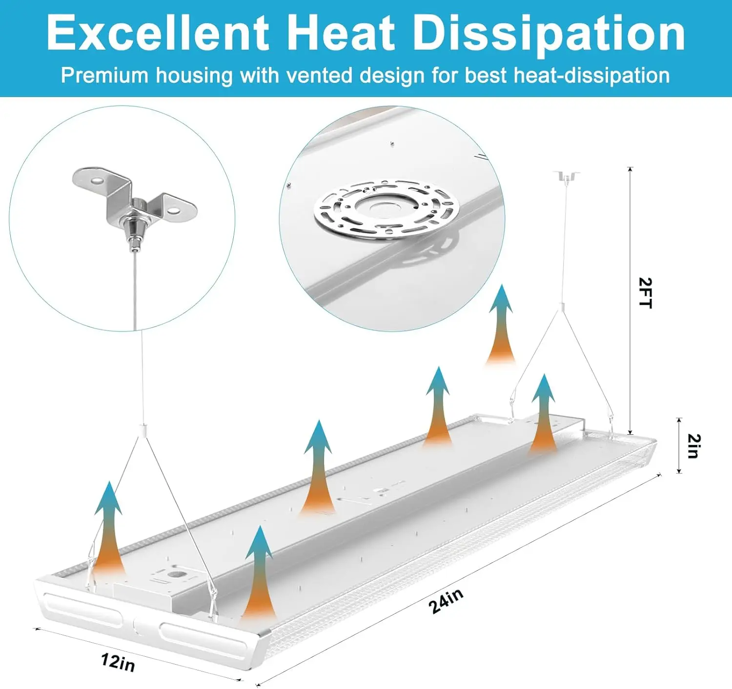 Lampu High Bay Shop 2FT, 100-277V [DRIVER dilengkapi, 5 tahun] 205W 28000LM [Eqv. Diffuser berlian 800W 5000K