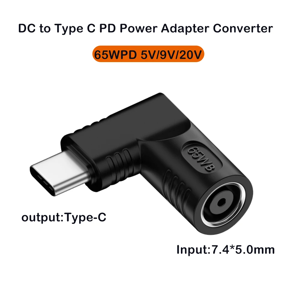 Konwerter PD 65 W typu C na 7,4 * 5,0 mm Adapter ładowania USB-C męskie wyjście na wejście żeńskie DC dla MacBook huawei Xiaomi Phone