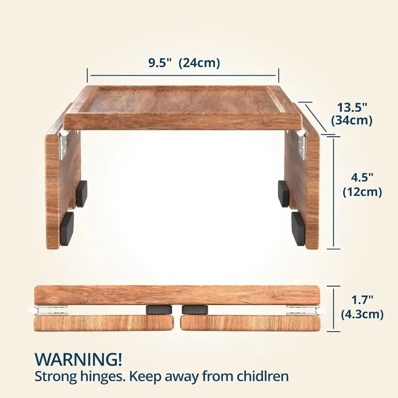 Multifunctional Acacia Wood Sofa Armrest Snack Rack with Single Tier Storage Trays Lacquer Bracket for Sofas and Chairs