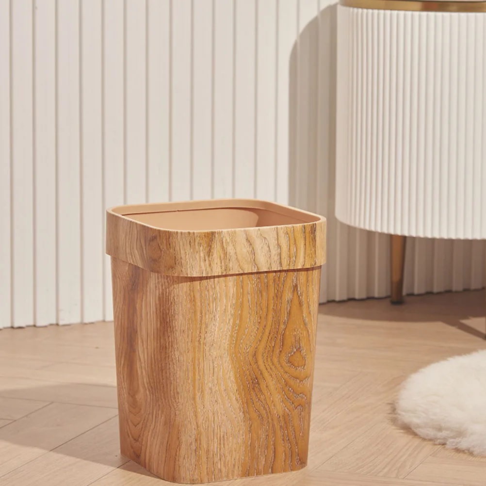

Wood Grain Garbage Can Plastic Bathroom Toilet Trash Bin Bedroom Office Simple Style Household Waste Bucket