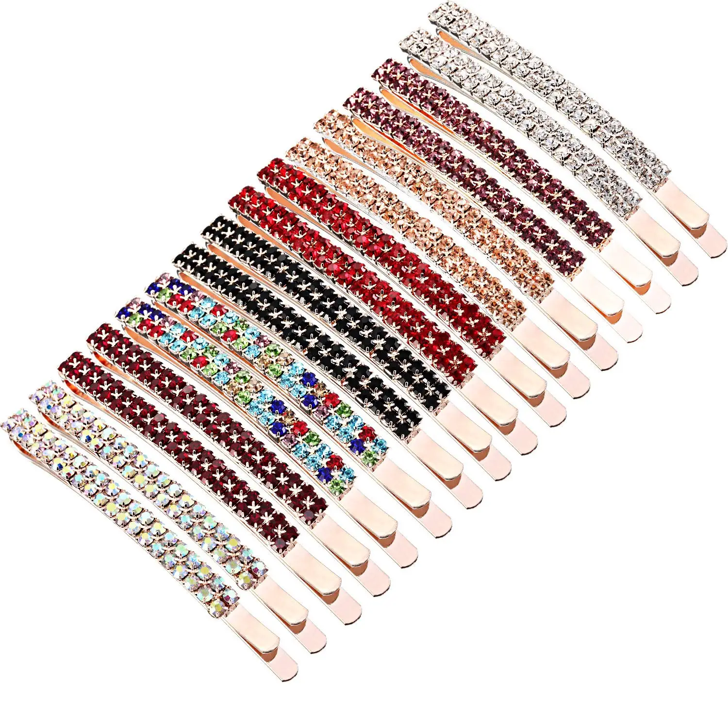 

16 Pcs Rhinestone Bobby Pins Double Row Crystal Hair Clips for Women Wedding Bridal Party Accessories