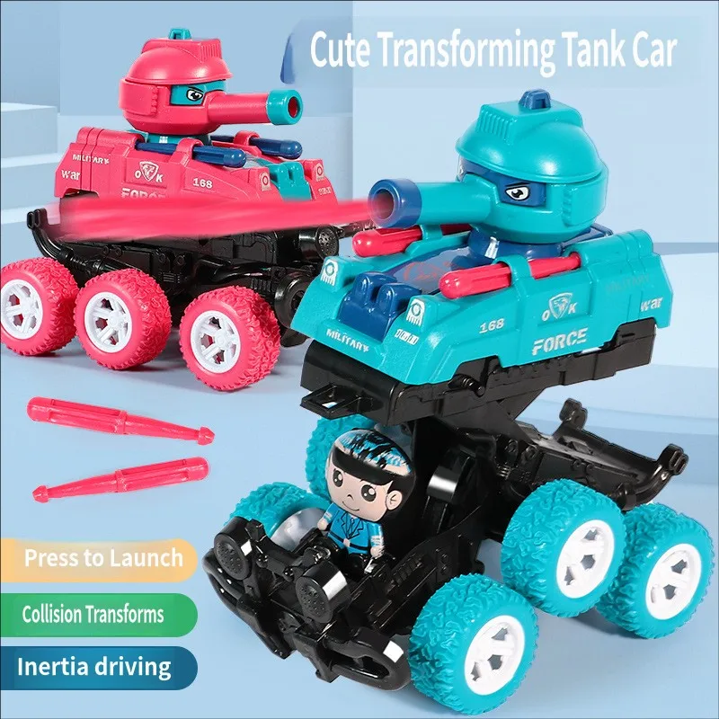 

Collision Deformation Car Launch Tank Six-wheel Inertial Off-road Vehicle Boys Toy Mini Monster Truck Press Shoot for Kids Gift