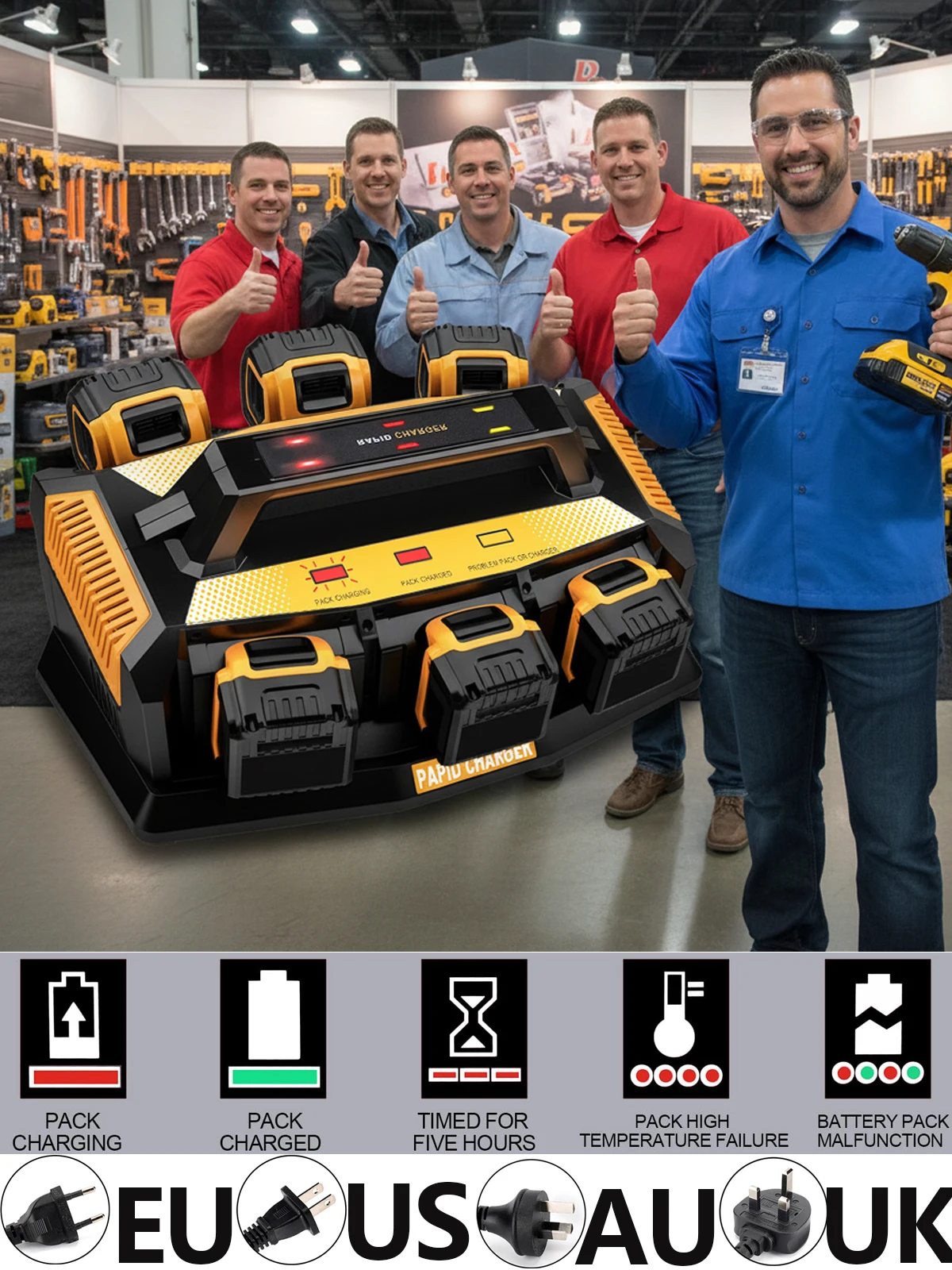 Snelle opladerstation Compatibel met Dewalt 12V / 20V / 60V batterij 6 poorten tegelijkertijd opgeladen Elke poorten 3A Super batterij oplader Elektrische gereedschappen Snelle Ondertussen Snelle - afbeelding 2