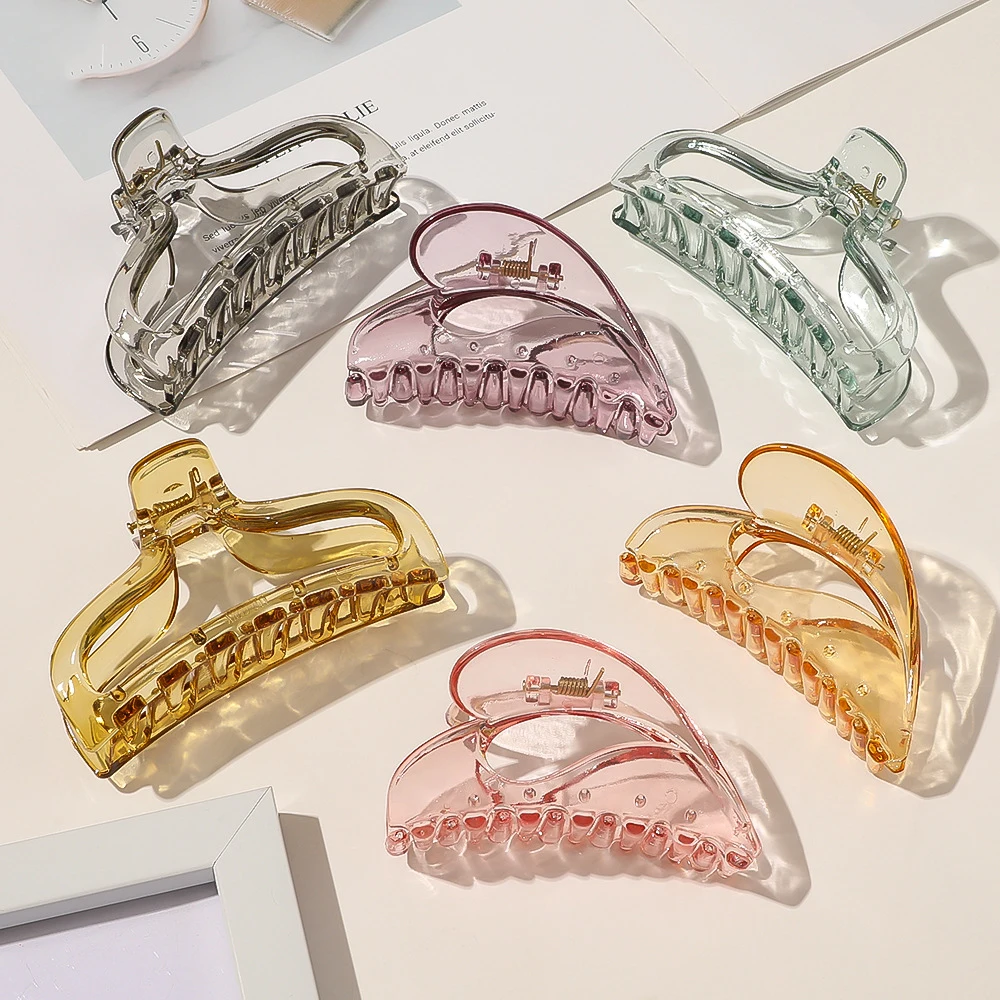 2020 New Large Hair Claw Clip Women Girls High Quality Transparent Plastic Hair Crab Clamps Barrette Hairpins Makeup Accessories