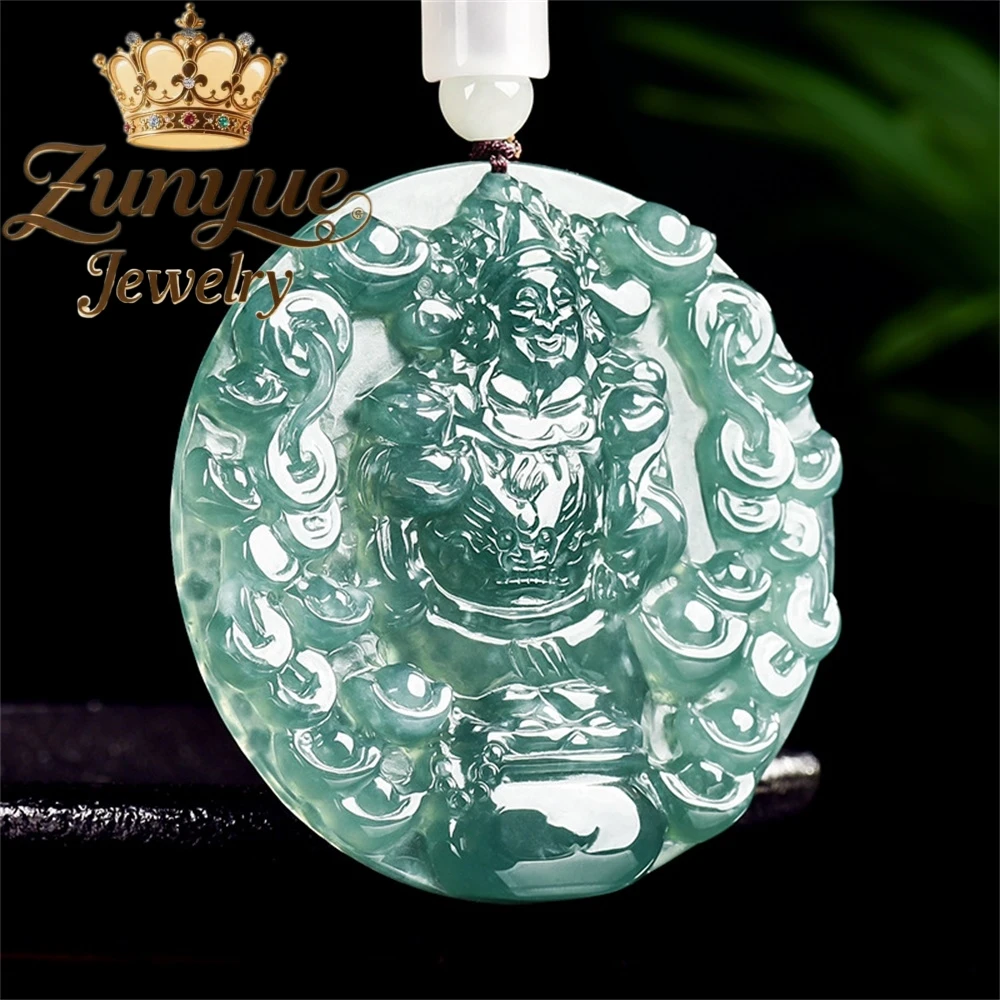 

Genuine Natural A - grade Jadeite Blue Water Ingots God Of Wealth Ice Type Jade Pendant, God Of Wealth Jade Pendant Charms Elega