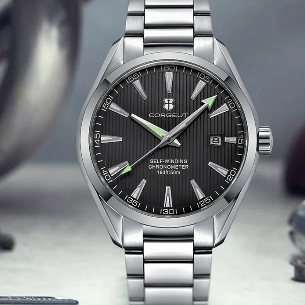 럭셔리 NH35 무브먼트 커스텀 로고 41mm 남성용 스포츠 오토매틱 시계, 기계식 손목시계, 사파이어 스틸 밴드 남성 시계