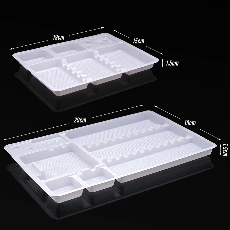 Bandeja desechable de plástico para instrumentos dentales, herramientas quirúrgicas de odontología, blancas, dentadas y separadas, consumibles