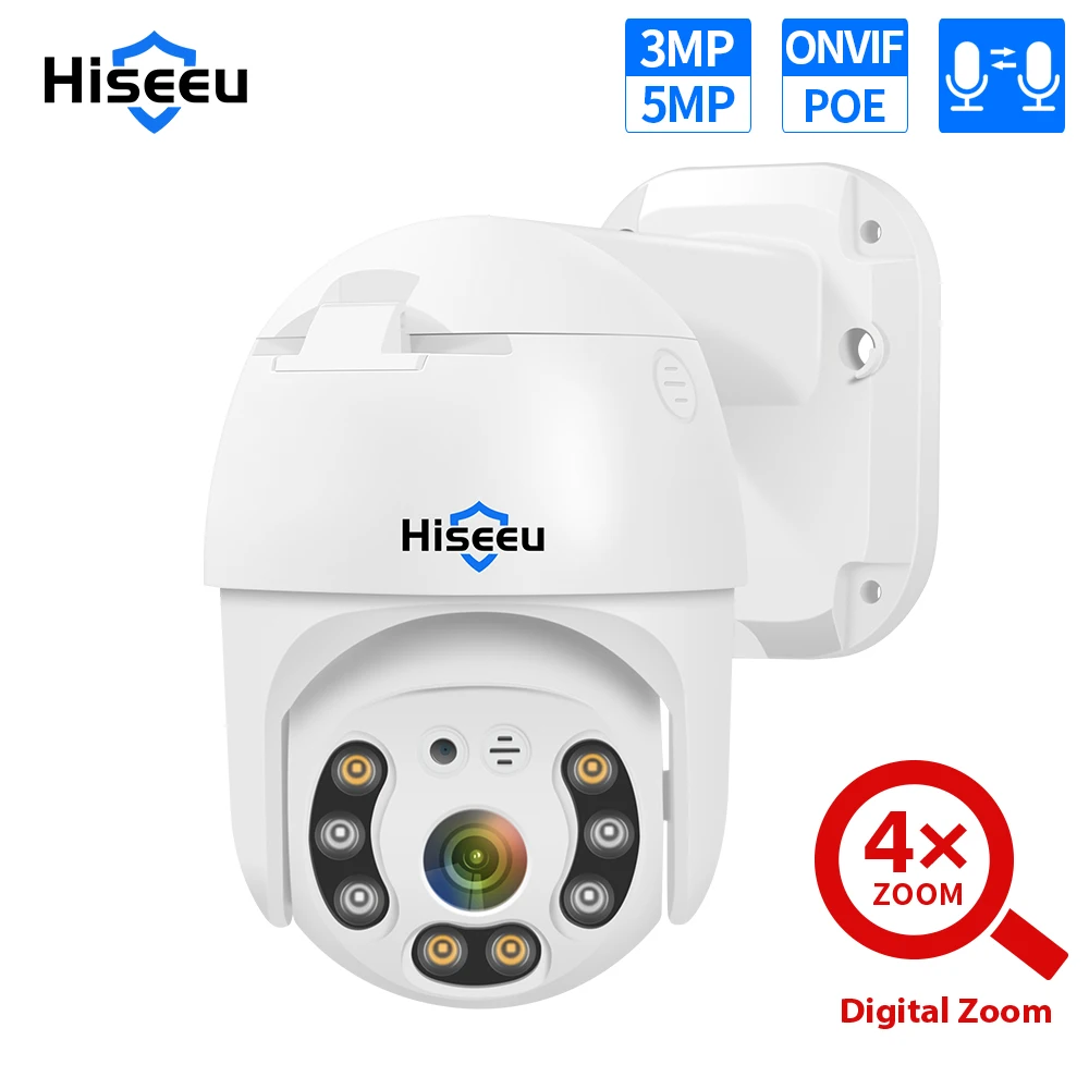 

Hiseeu 4MP 5MP POE PTZ IP CCTV Camera 4X Digital ZOOM Waterproof ONVIF Surveillance Camera 2-Way Audio Face Detection iCSee