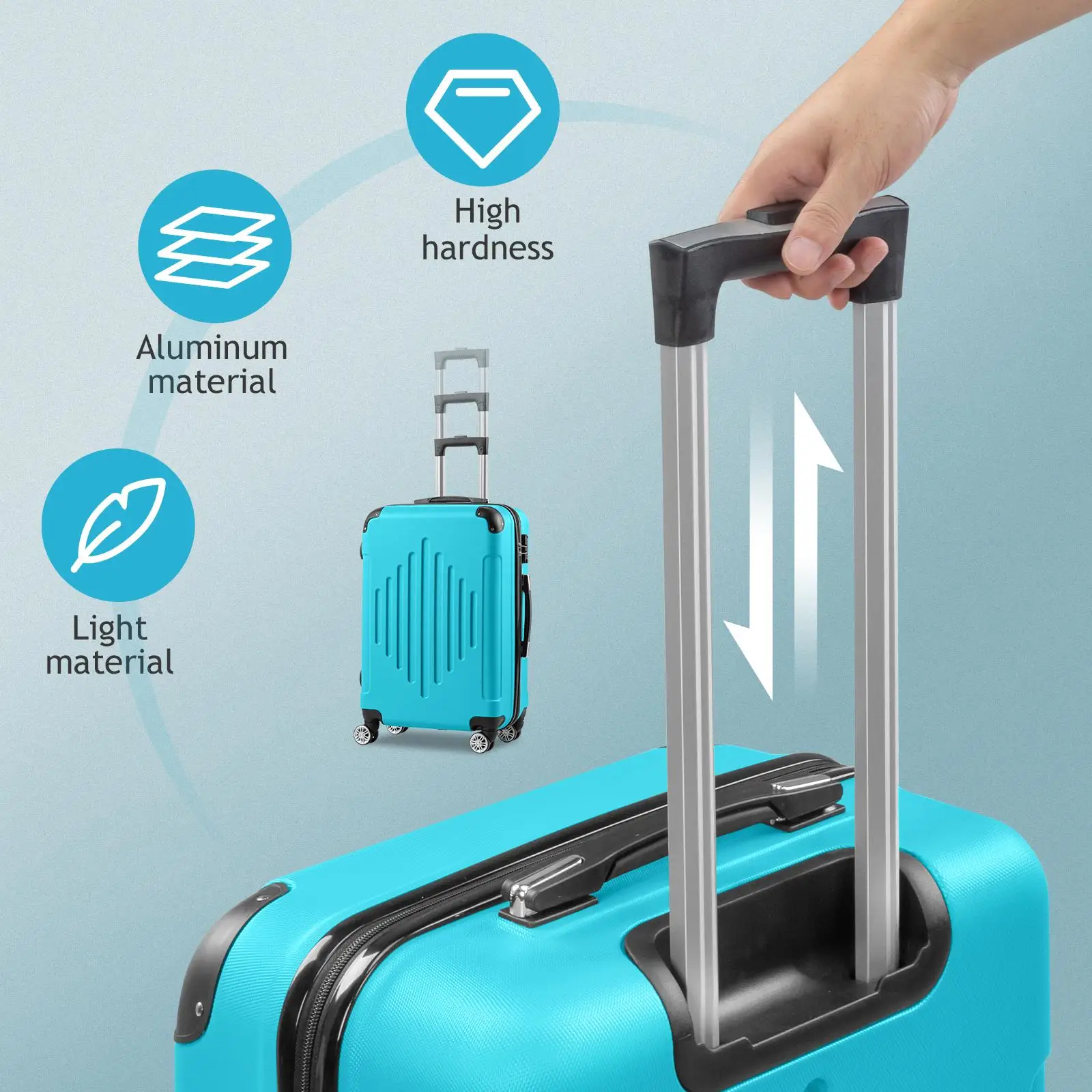 Sea Salt Blue 3-in-1 Trolley Case with Stripes & Dual Corner Design