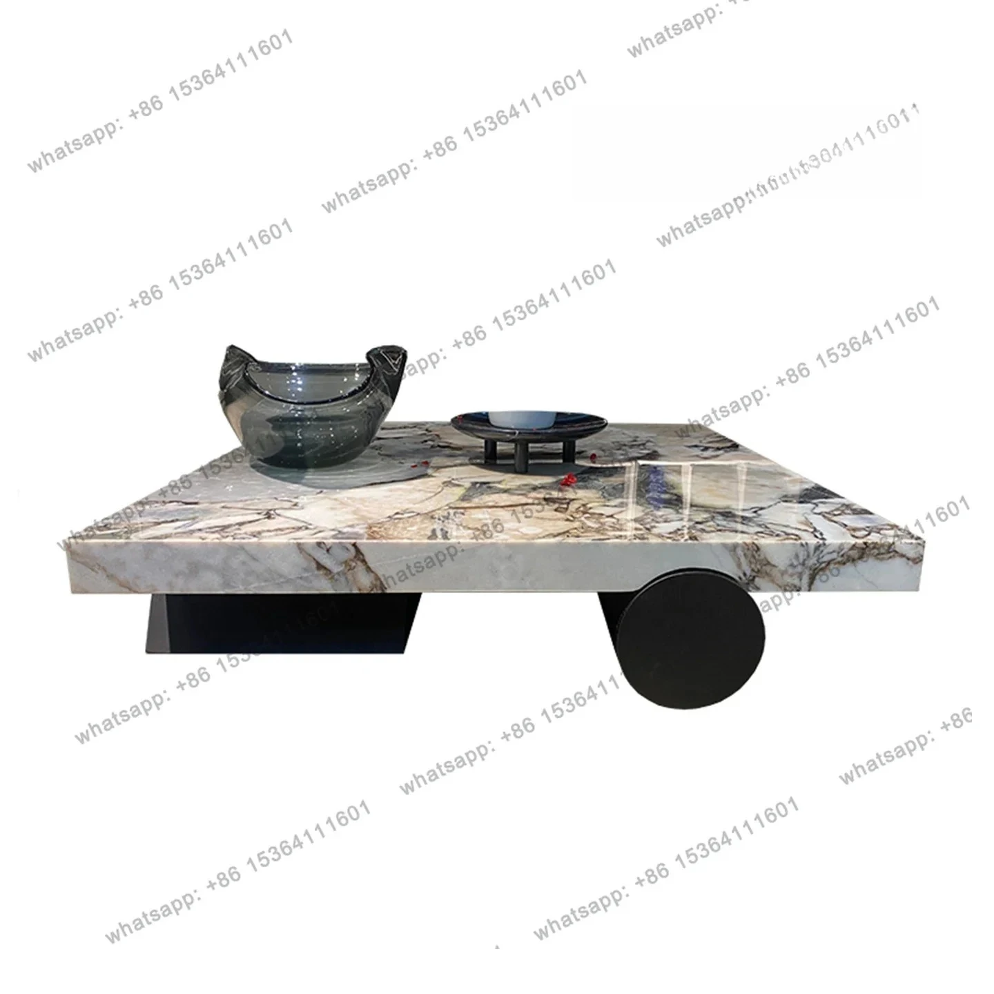 

Designer Italian Minimalist Medieval Elephant White Natural Marble Square Coffee Table Luxury Stone Long Tea Table