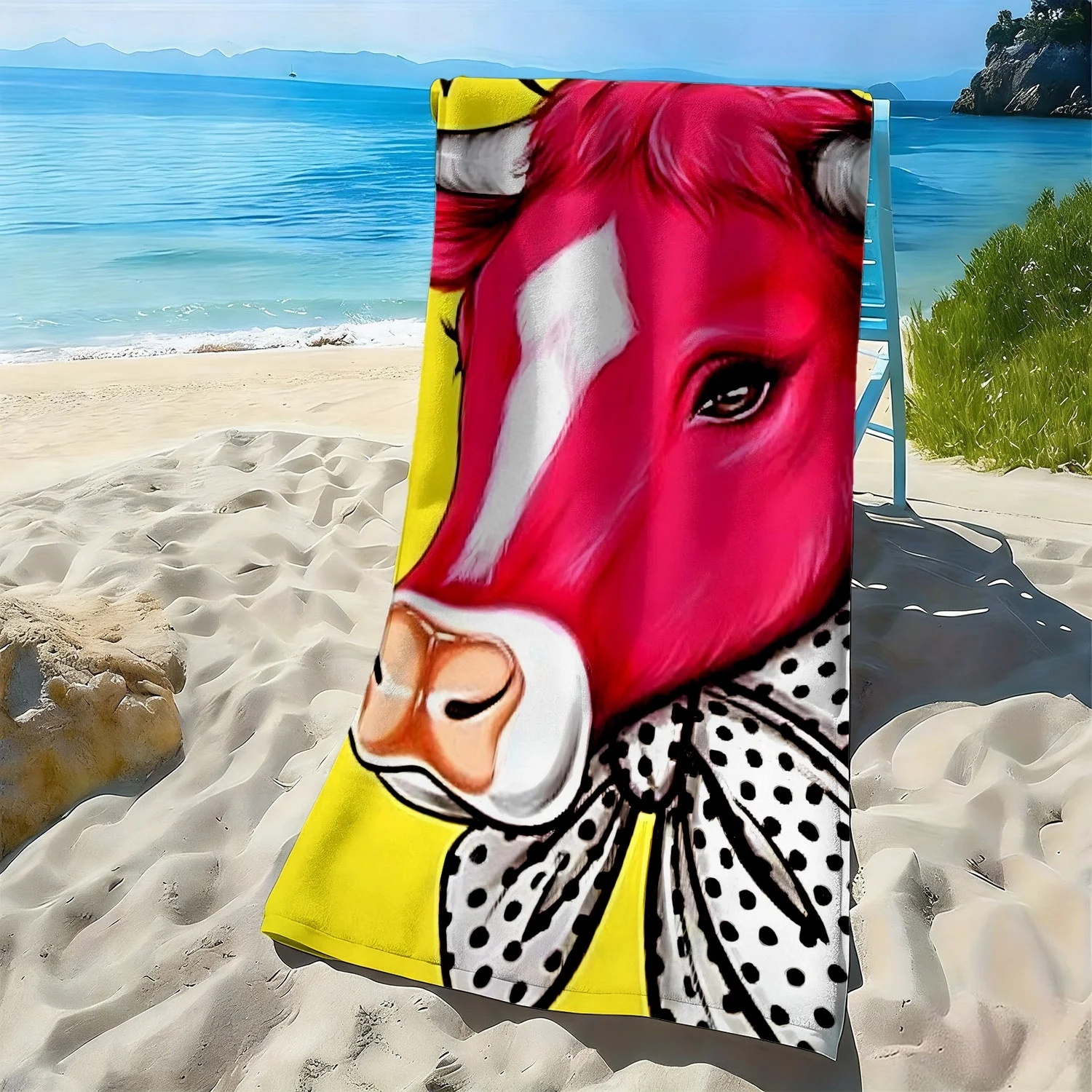 

Pop style pink cow theme polyester microfiber beach towel is highly absorbent, suitable for swimming and beach outings