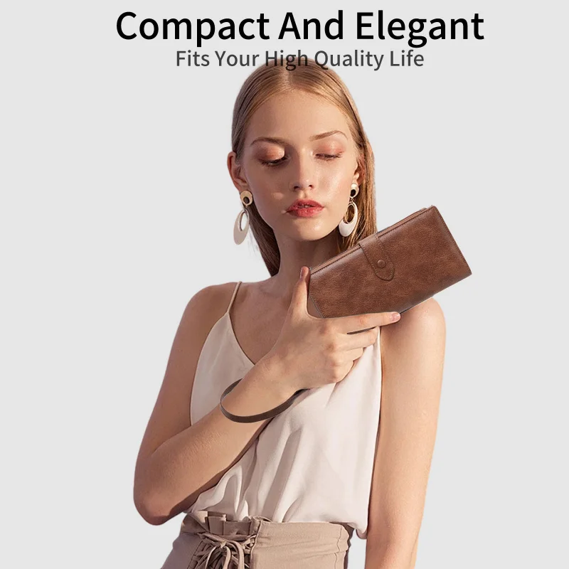 Western RFID Blocking PU Leather Multifunction Women Wallet Large Capacity Card Holder Purse for Ladies