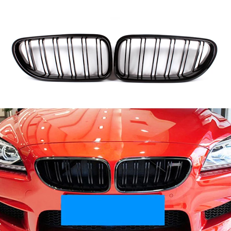 Pair Gloss Black/M Color Front Kidney Grill Bumper Grill Double Slat Line for BMW 6 Series F06 F12 F13 M6 2012-2017 Car Styling