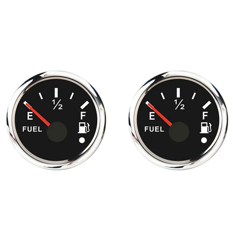 2Set 52Mm Fuel Level Gauge 0-190Ohm Switchable 240-33Ohm Fuel Oil Level Meter Boat Car Gauges With Alarm Black