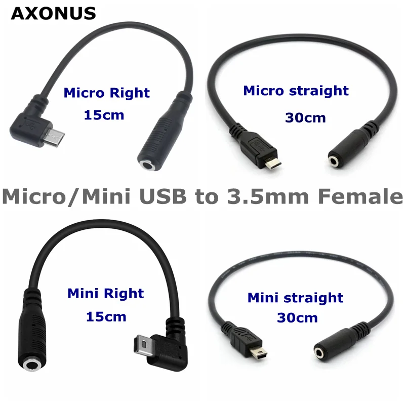 3.5mm DC Female To Mini Usb 5P/Micro 5P Male Audio Extension Cable For Microphone Headset Audio Connection Mobile Phone Adapter