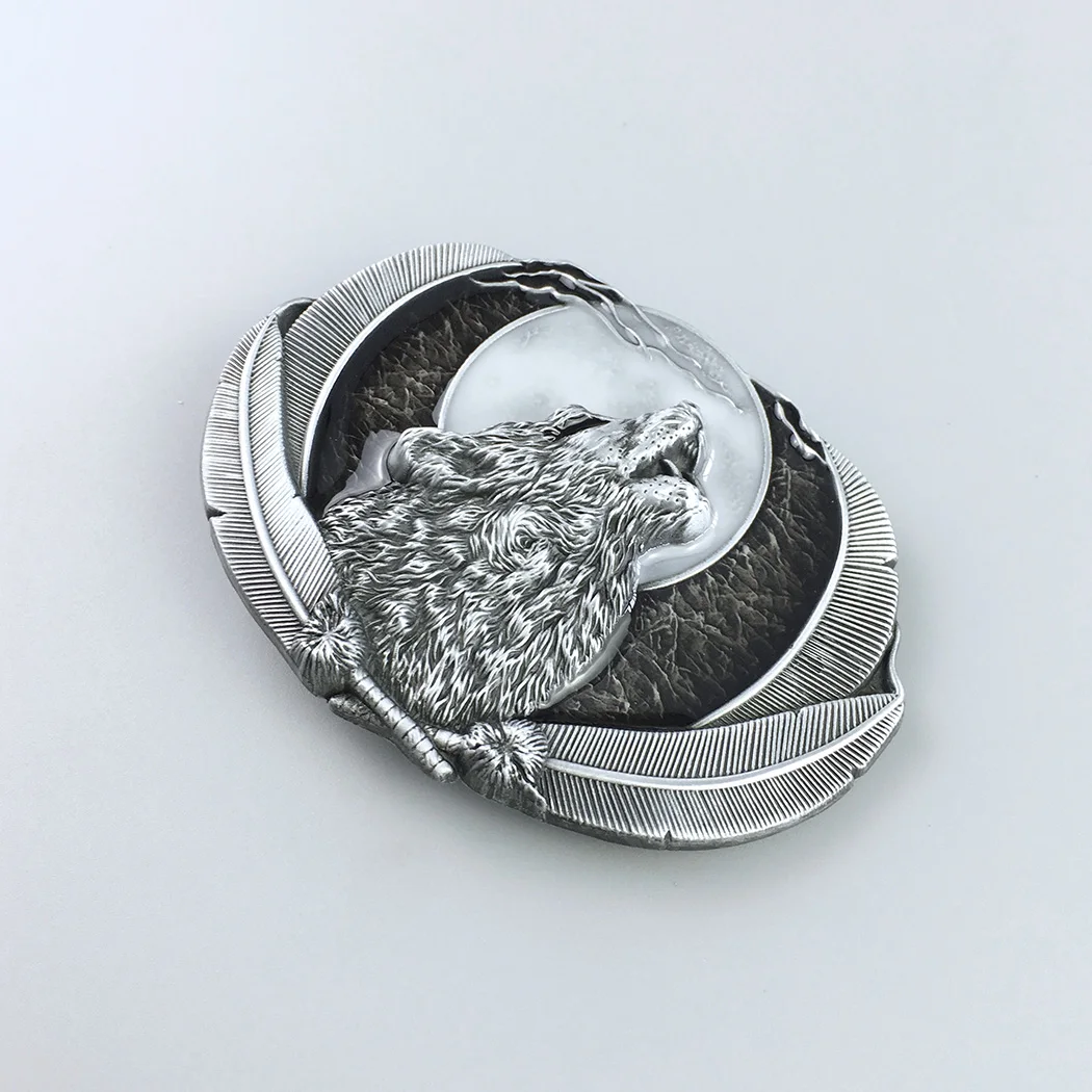 Enamel Animal Moon Wildlife Shout Wolf Oval Western Belt Buckle also Stock in US BUCKLE-WT111 Free Shipping