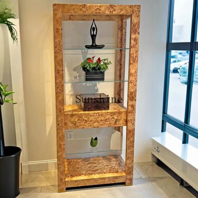 

Medieval solid wood shelves, living room, household small apartment, retro and old display cabinet