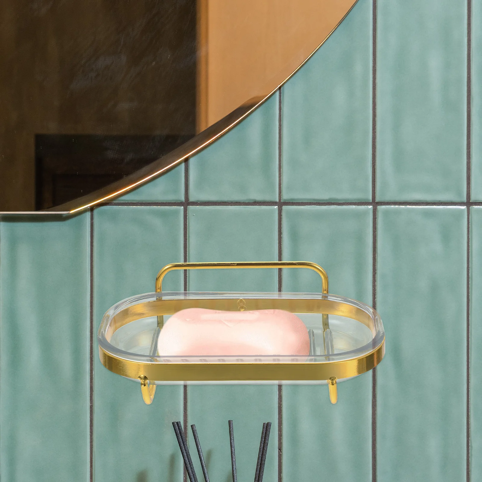 

Wall Mounted Acrylic Iron Soap Dish Holder Drainage Design for Shower Bathroom Non Rust Storage Rack Kitchen Bath Toilet
