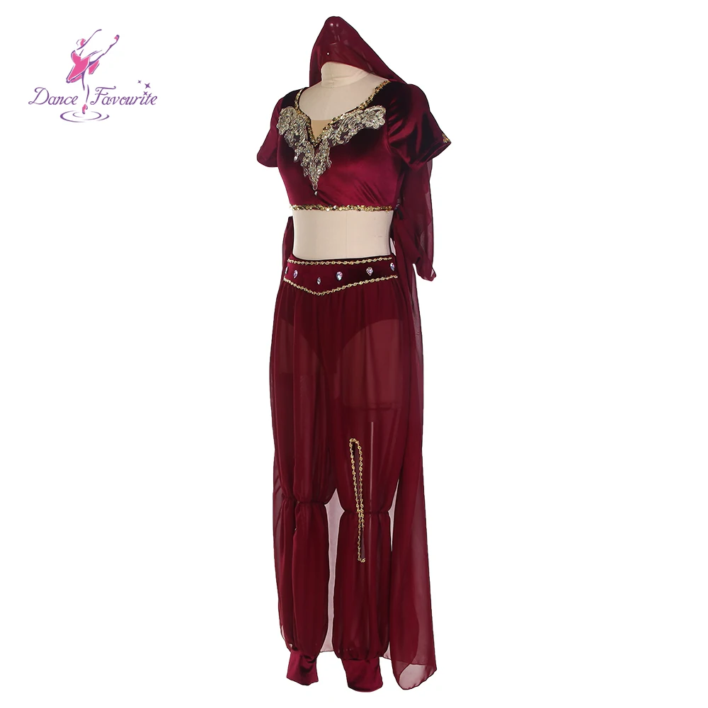 Burgundy Velvet and Chiffion Ballet Costumes, Group dance Arabian Dance Costume 25048