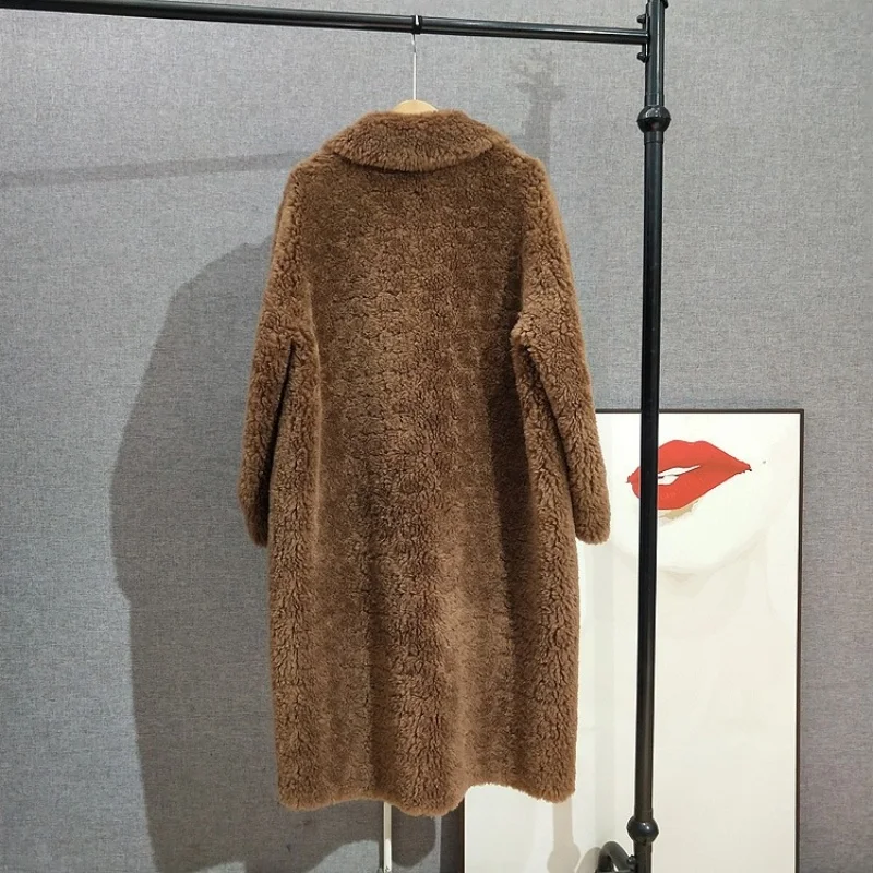 Double-Breasted Suit Collar Lamb Fur Coat Knee-Length Long Sheep Shearling Warm 2025 Winter Outerwear JT511
