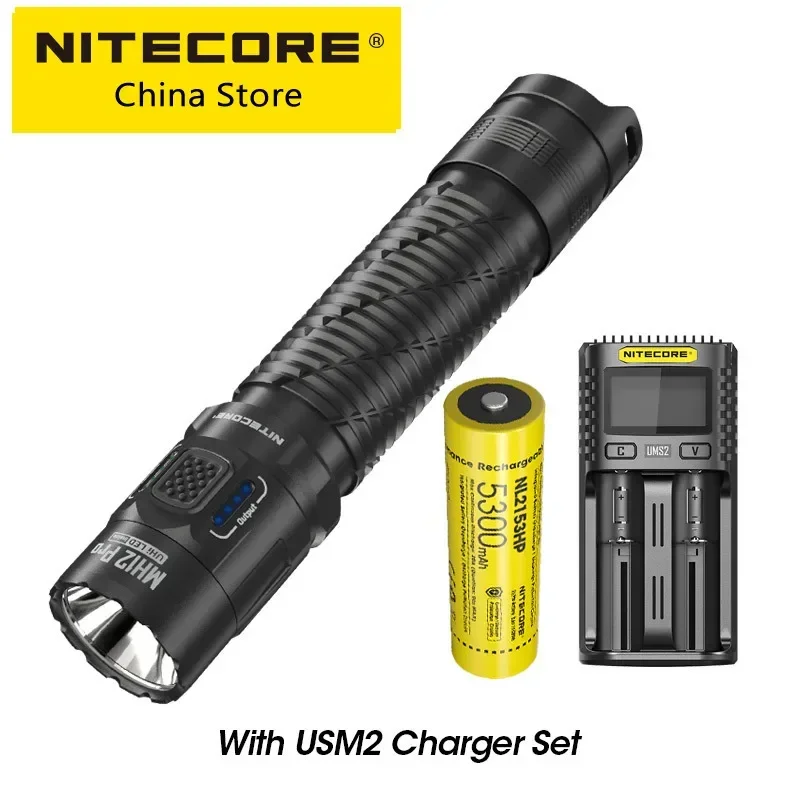 

Original Nitecore MH12Pro 3300 LMs Rechargeable Compact Flashlight 505 Meter Tactical Torch UHi40 LED Beam 5300mAh 21700 Battery