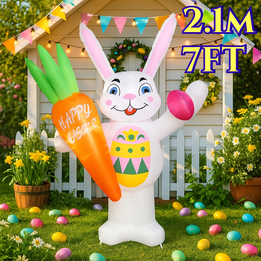 

1,8 м/6 футов счастливой Пасхи надувные игрушки кролик держит морковный декор встроенные светодиодные фонари модель открытый сад вечерние украшения игрушка