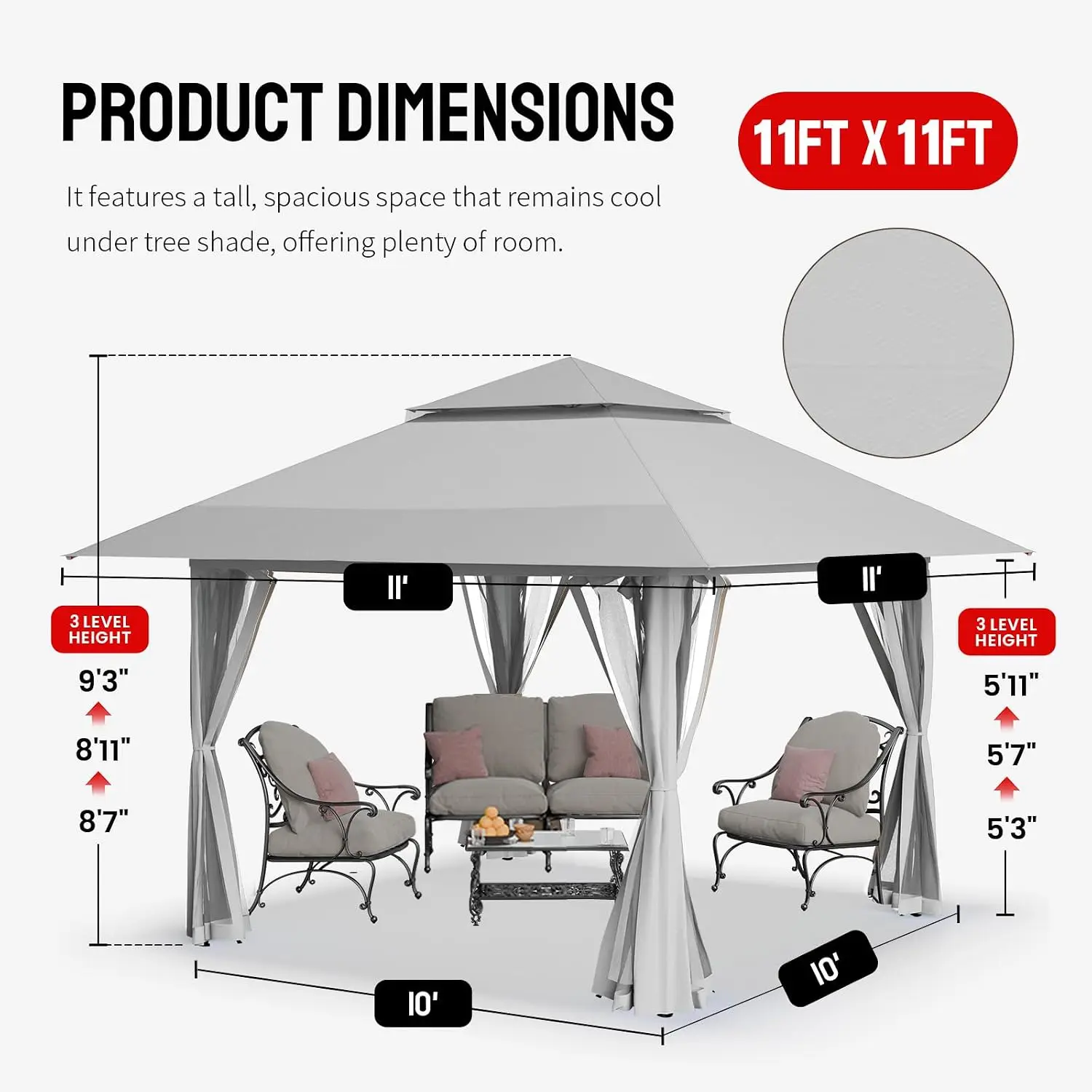 11x11 Pop Up Gazebo, Outdoor Canopy Tent, Gray, Customized