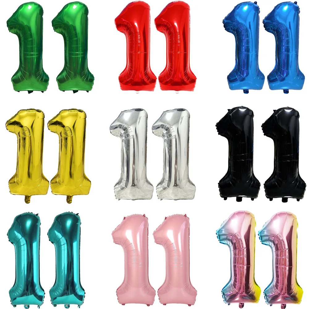 Globo Número 11, Globo de 11 Dígitos, Globo de Once, Cumpleaños Número 11 para Niños, Globo Grande de 32 Pulgadas, Azul, Verde, Rojo, Rosa, Dorado, Negro, Colorido