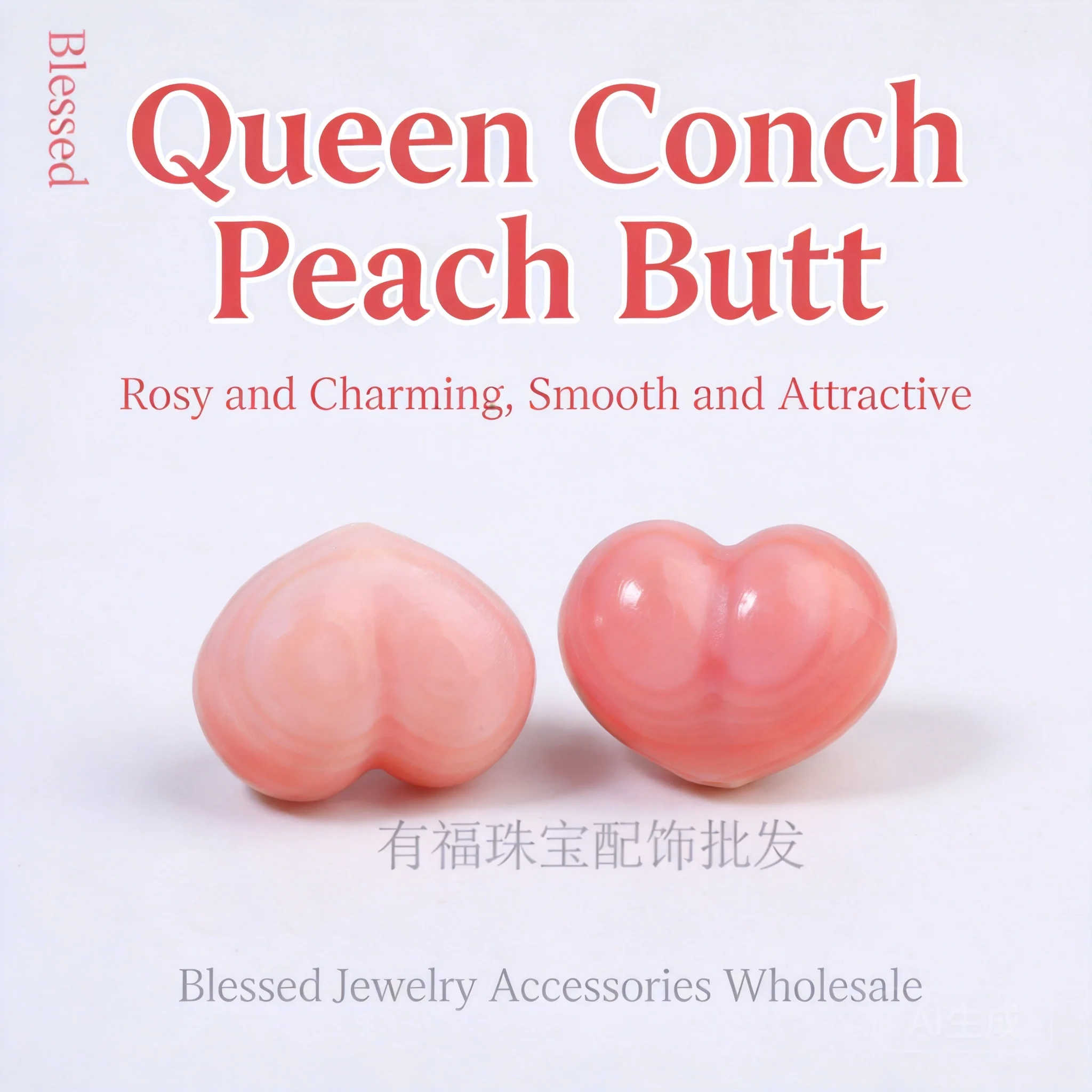 Perles entretoises en coquille de reine naturelle rose pêche, style chinois, porte-bonheur, avec trou traversant, pour la fabrication de bijoux DIY, bracelets et colliers