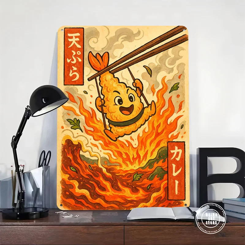 Happy Tempura Swing Over Curry Poster Customized Vintage Metal Signs Wall Art Retro Tin Plaque for Desk Decor Bedroom Decoration