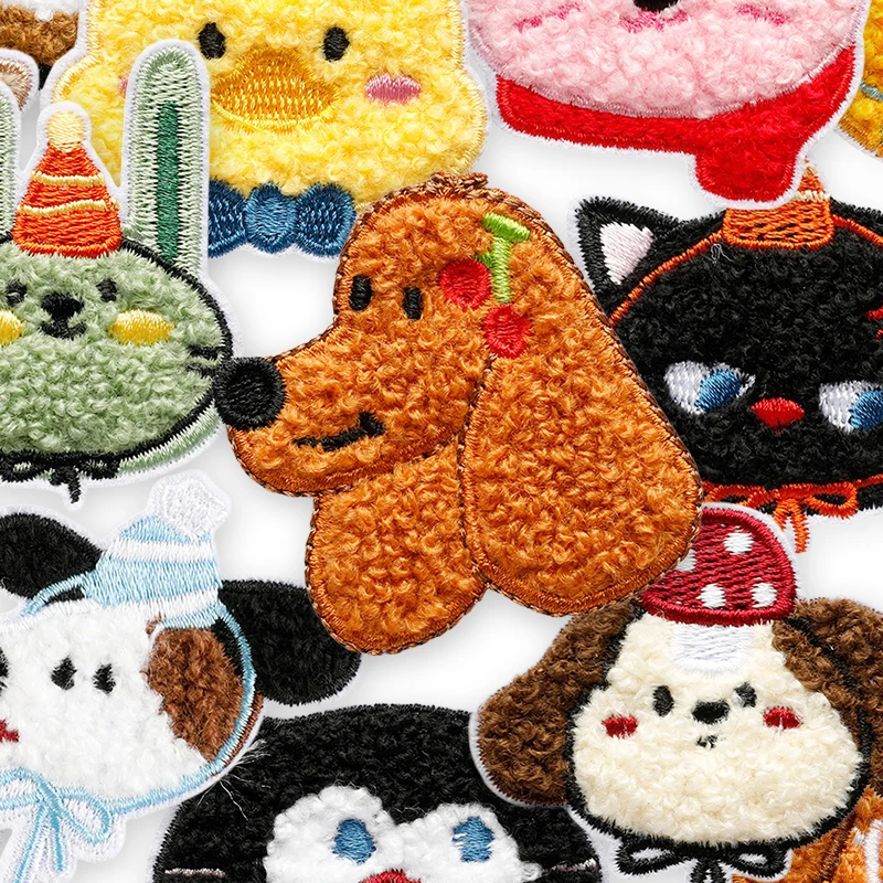 20 Teile/los Chenille Tier Niedliche Eisen Auf Patches Für Kleidung Selbstklebende Gestickte Thermocollant Stoff Aufkleber Kinder Nähen – Detail 5