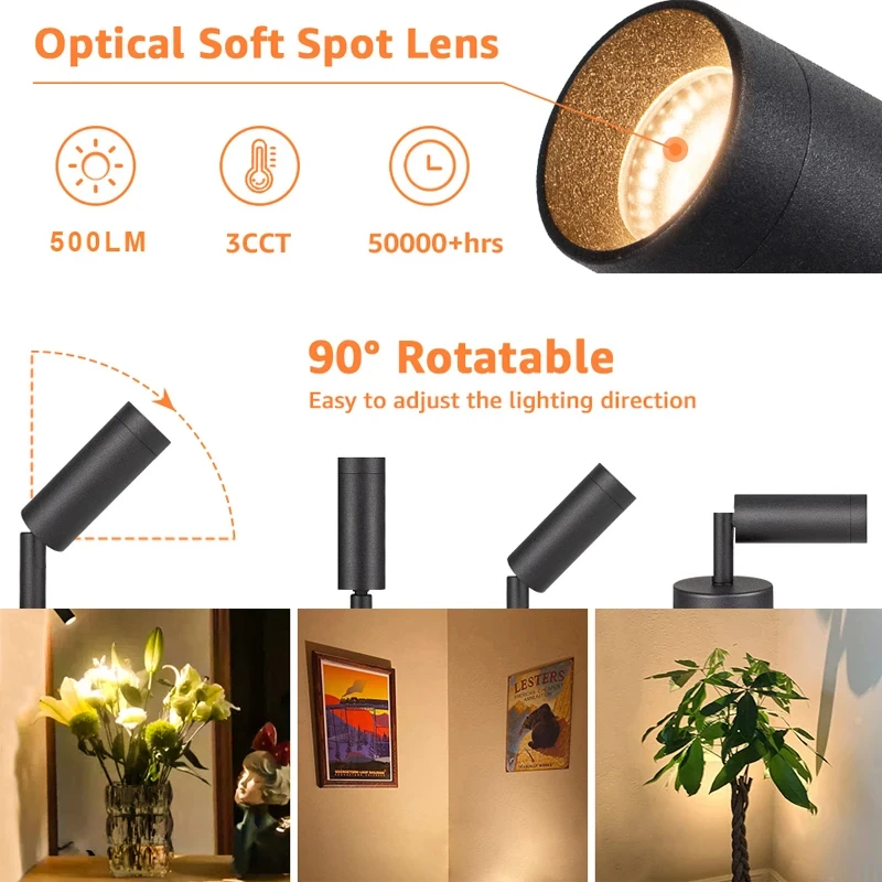 LED Spot Light Indoor 3000K/4000K/6000K Adjustable Up Light 5W Dimmable Floor Spotlight Lamp for Plant Decor Artwork Wall Accent