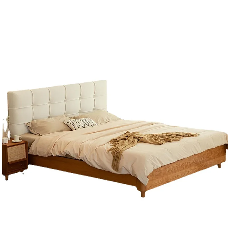 

Nordic solid wood bed, log single double bed