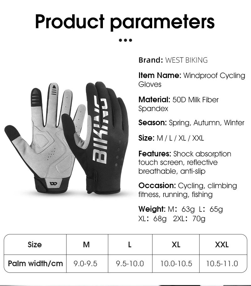 WEST BIKING Warme Winter-Fahrradhandschuhe für Herren, winddicht, mit Fleece, reflektierend, SBR-Polsterung, 3-Finger-Touchscreen, rutschfest, für MTB und Rennrad – Detail 2