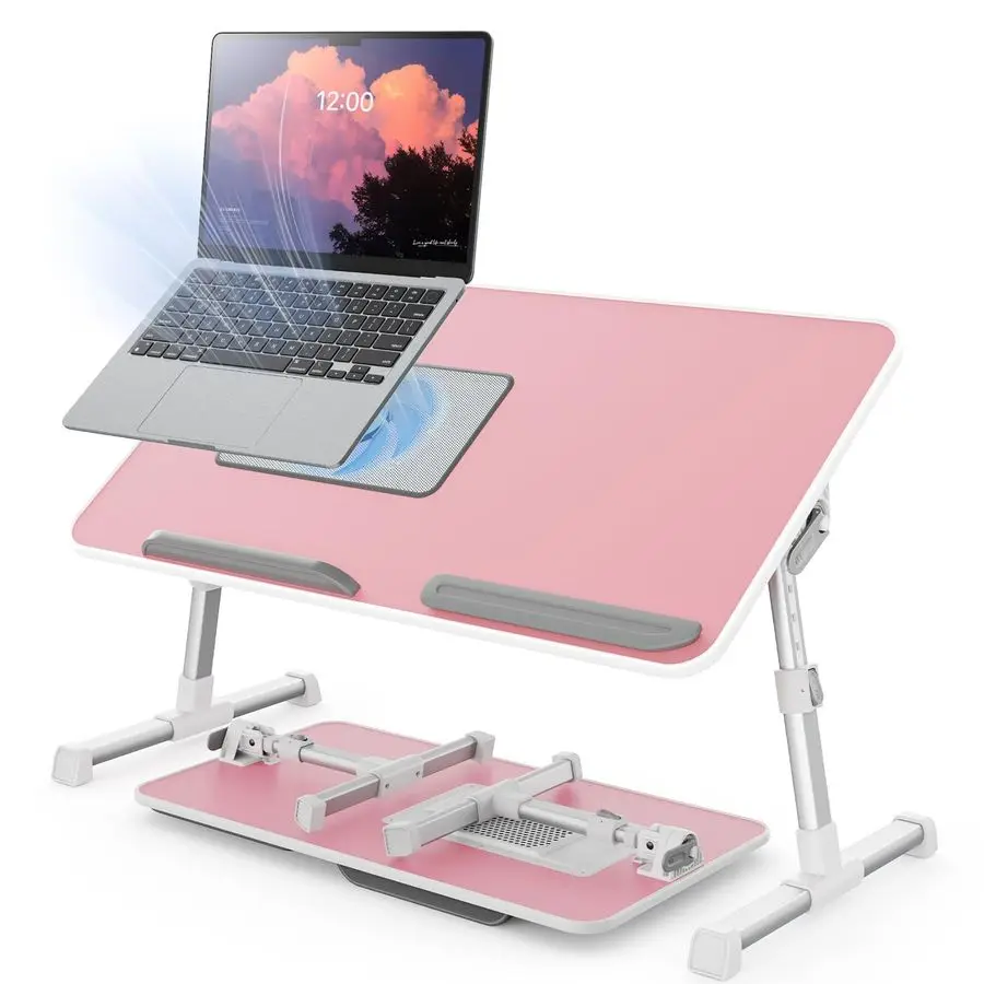 

Desk for Bed with Cooling Fan, Height amp Angle Adjustable Laptop Stand for Bed, Lap Desk Tray Table, Lightweight Foldable Porta