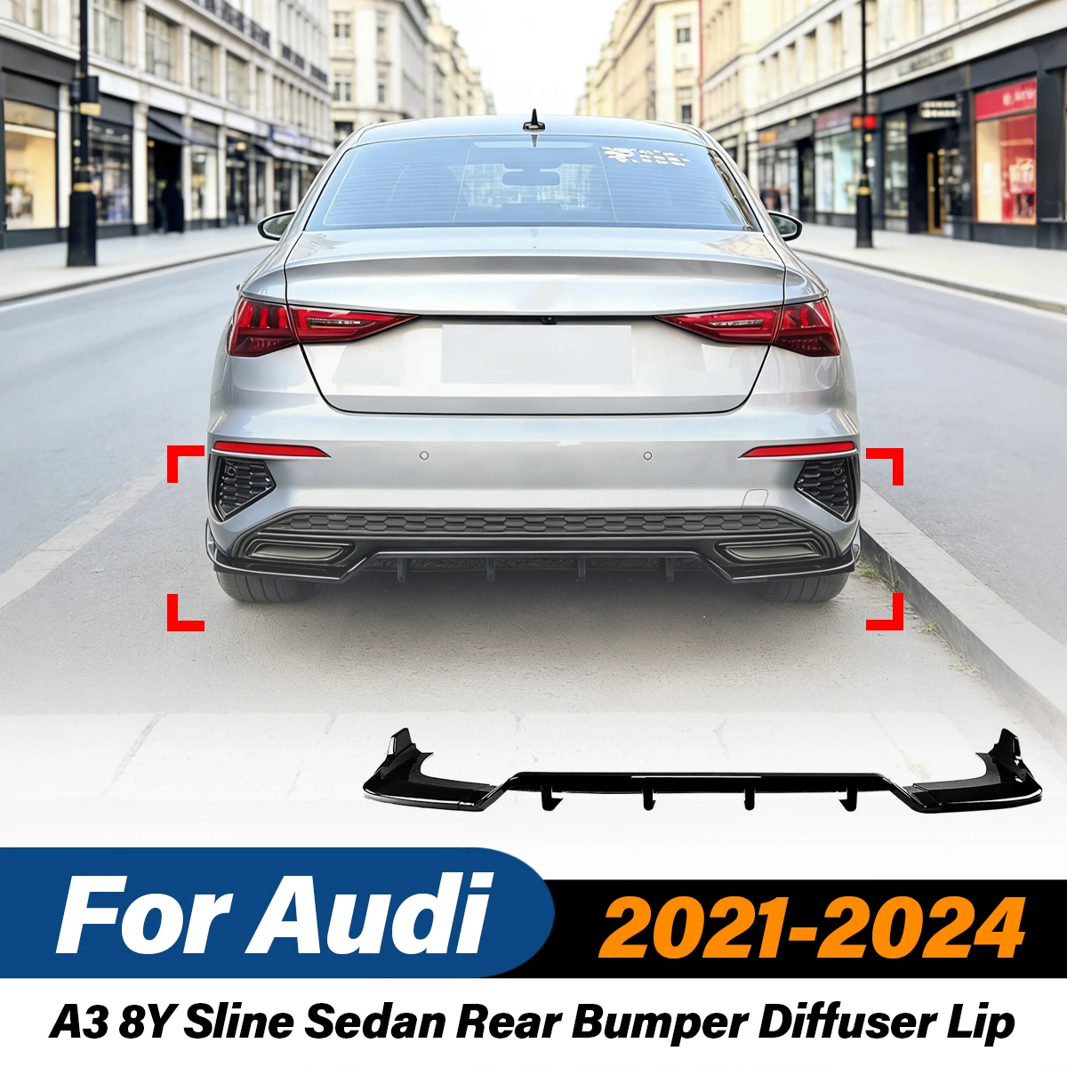 

For Audi A3 8Y Sline Sedan 2021 2022 2023 2024 Car Rear Bumper Diffuser Lip Sports Spoilers ABS Splitter Body Modification Kit
