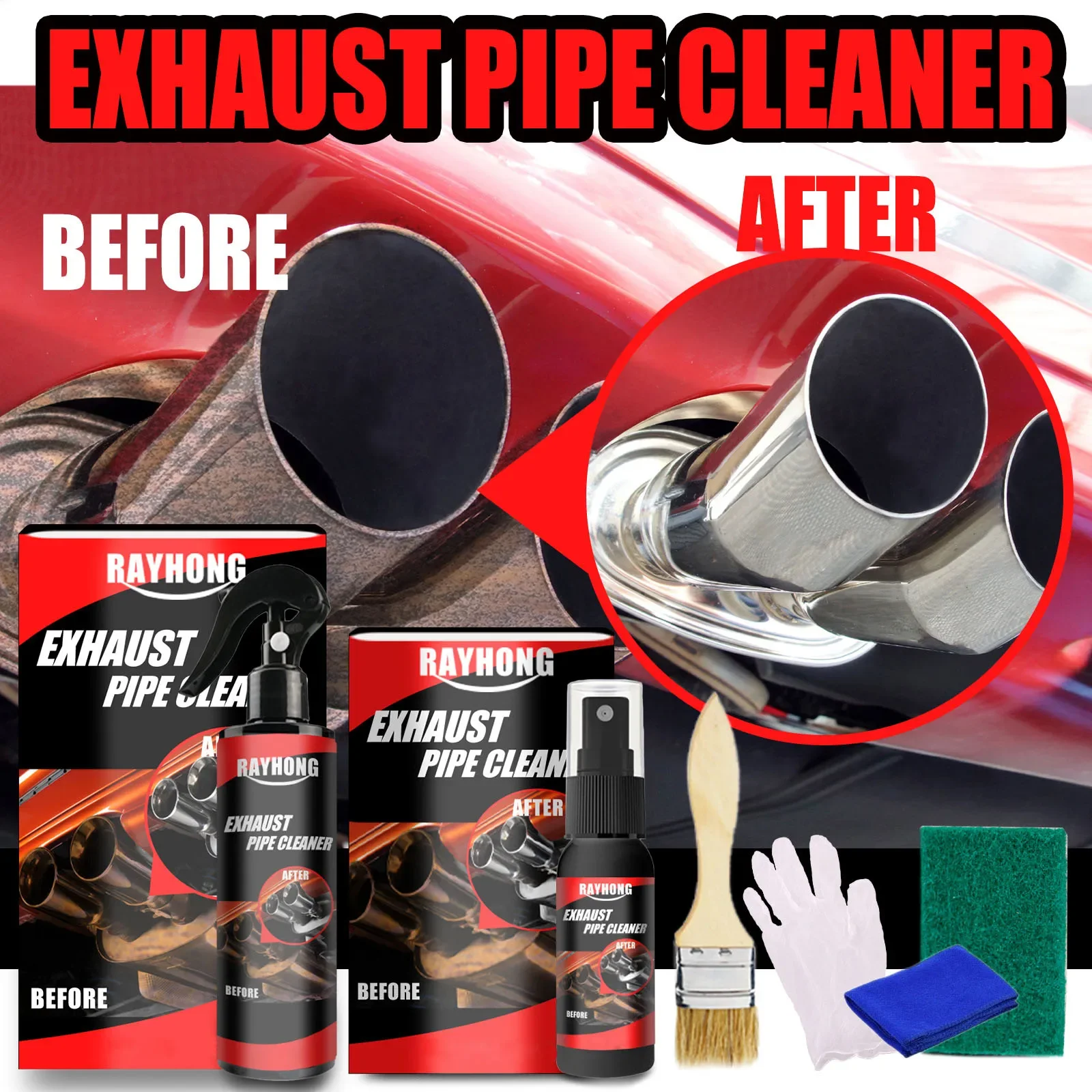 30/120ml Car Exhaust Pipe Cleaner Kit Multi-Purpose Metal Pipe Derusting Spray Rust Remover Car Motorcycle Maintenance