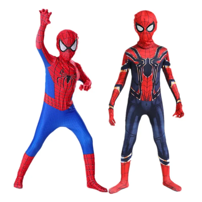 Kids Superhero Super Stretch Jumpsuit Halloween Cosplay Spider Pattern Performance Jumpsuit Movie Character Mask Set