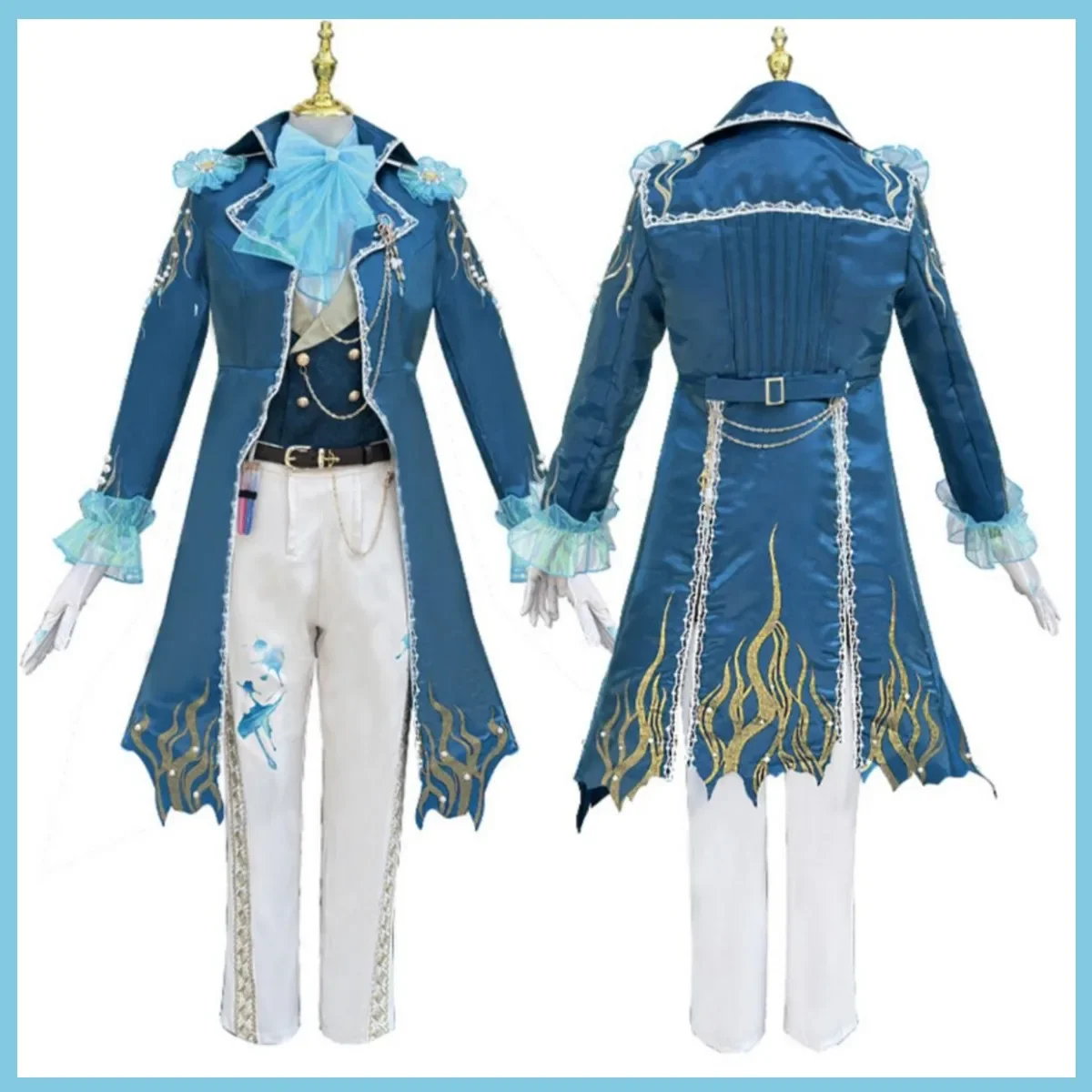 Game Identity Ⅴ Frederick Kreiburg Cosplay Costume Composer Phantom Sail Wig Blue Swallowtail Coat Man Carnival Christmas Suit