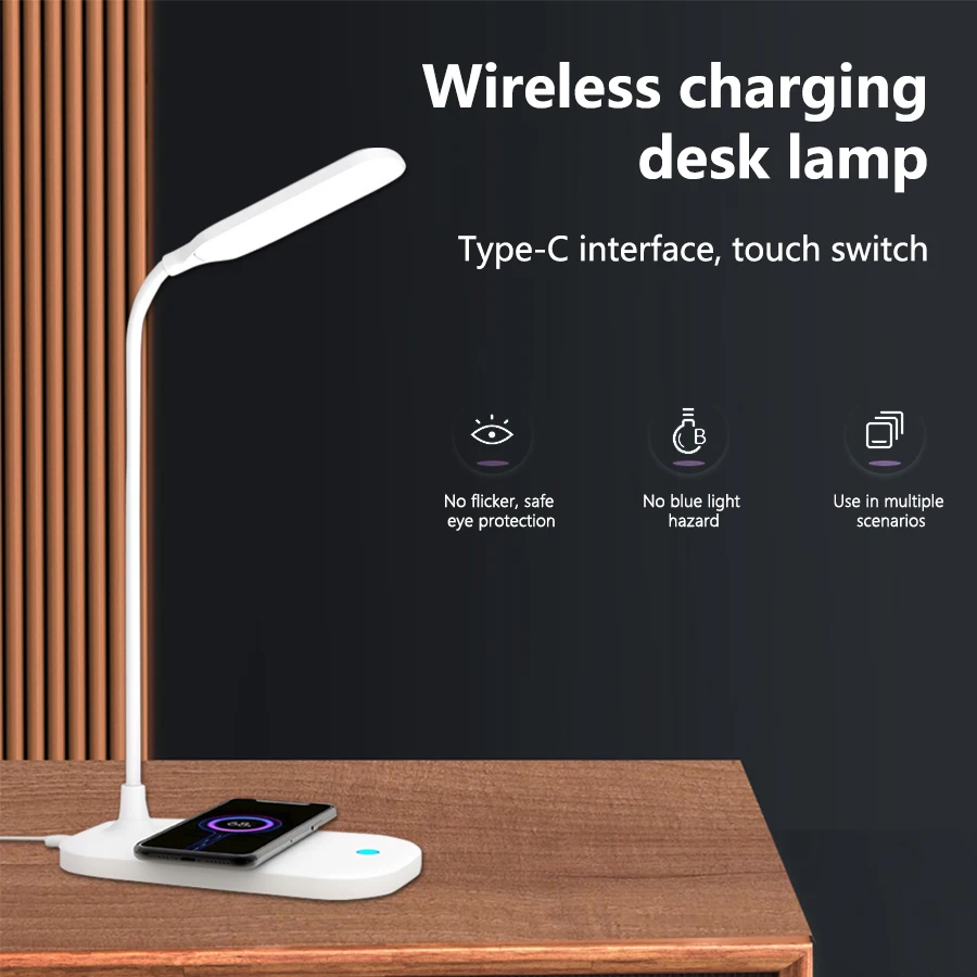

LED Desk Lamp with Wireless Charger Eye Protection Book Lamp 10W Cell Phone Charging Station Reading Desk Lamp for Study Room