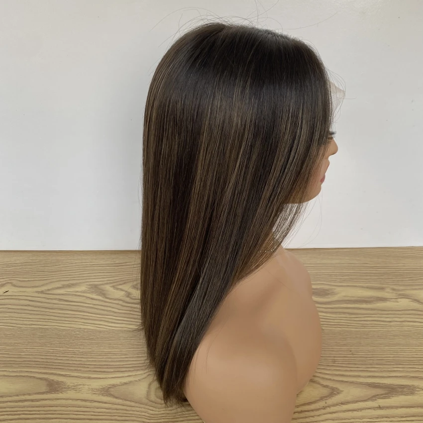 شعر بشري لعذراء حقيقي عالي الدقة بدانتيل أمامي لتخفيف الشعر، شعر مستعار يهودي بني داكن اللون مع تسليط الضوء على الكثافة الكاملة #5